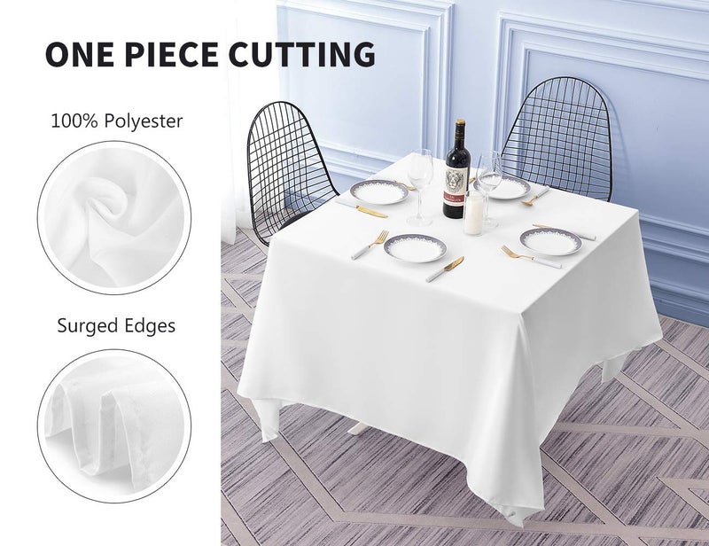 Surmente White Square Tablecloth-52x52 Inch Table Cloth for Small Square Tables,Washable Polyester Table Cover for Weddings, Banquets, or Restaurants - Image 2